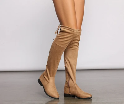 Faux Suede Over The Knee Flat Heel Boots