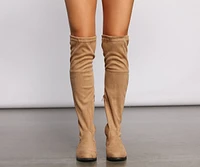 Faux Suede Over The Knee Flat Heel Boots