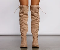 Lace-Up Faux Suede Over The Knee Boots