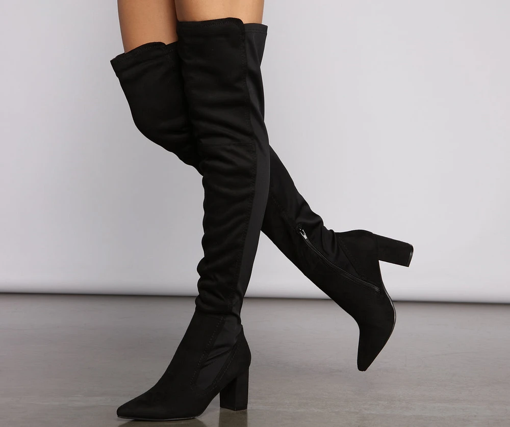 Faux Suede Over The Knee Block Heel Boots