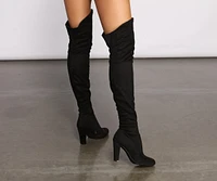 Faux Suede Over The Knee Block Heel Boots