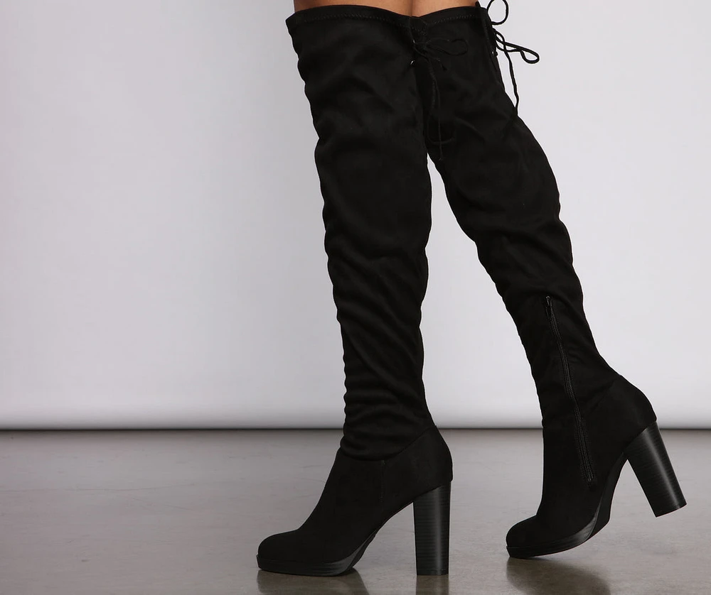 Over The Knee Stacked Block Heeled Boots