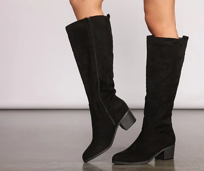 Faux Suede Below The Knee Boots