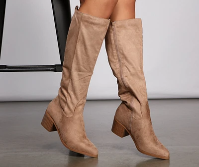 Fall For Faux Suede Stacked Heel Boots