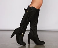Buckle Detail Pointed Toe Block Heel Boots