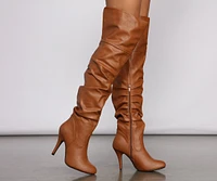 Faux Leather Ruched Stiletto Boots