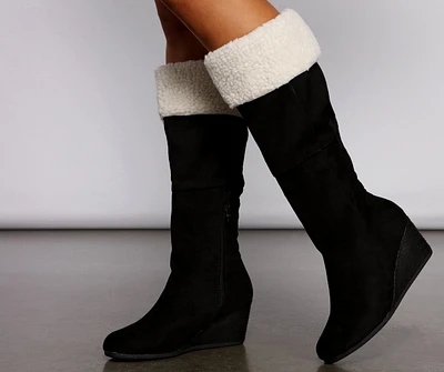 Cozy Vibes Sherpa Lined Wedge Heel Boots