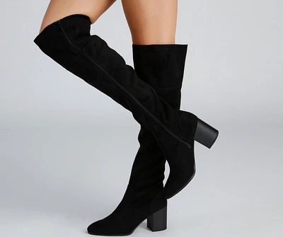 High Fashion Faux Suede Stacked Heel Boots