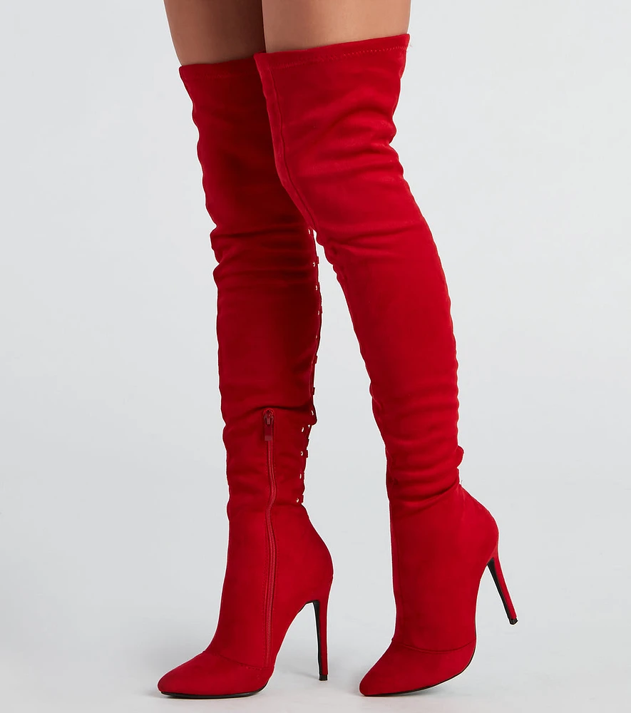 Sultry Lace-Up Thigh-High Boots