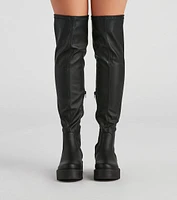 Edgy Sole Lug Knee High Boots