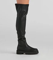 Edgy Sole Lug Knee High Boots