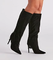 Chic Strut Fringe Knee-High Stiletto Boots