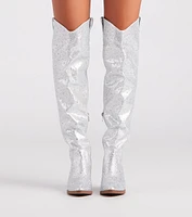 Fearlessly-Chic Rhinestone Thigh-High Cowboy Boots