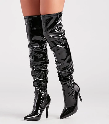 High Standards Patent Thigh-High Stiletto Boots