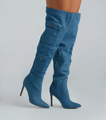 Bold Babe Denim Over-The-Knee Stiletto Boots