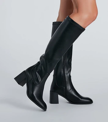 Sleek Strut Faux Leather Fitted Knee-High Boots