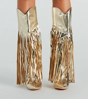 Shaking It Faux Leather Metallic Fringe Boots