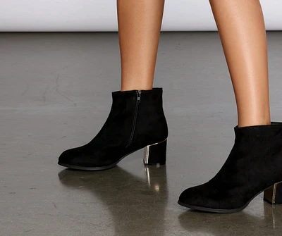 Gold Trim Faux Suede Booties