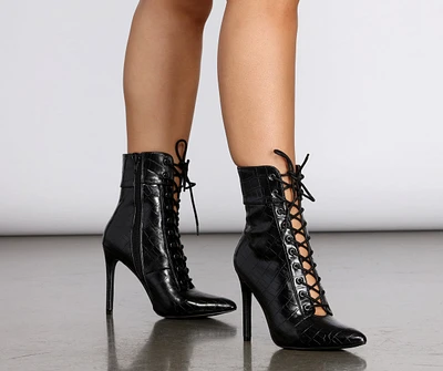 Real Show Stopper Croc Embossed Stiletto Booties