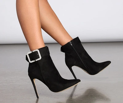 Rhinestone Buckle Stiletto Booties