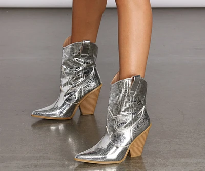 On A Western Kick Croc Metallic Cowboy Booties