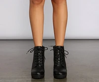 Lace Up Faux Leather Lug Booties