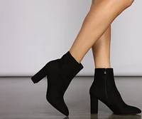 Faux Suede Pointed Toe Block Heel Booties