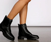 Faux Leather Combat Lug Sole Booties