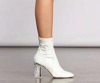 Patent Pointed-Toe Lucite Block Heel Booties