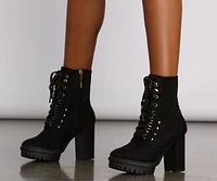 Faux Suede Lace Up Combat Booties