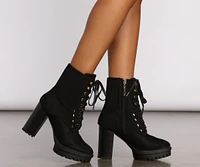 Faux Suede Lace Up Combat Booties