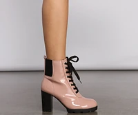 Edgy-Chic Patent Faux Leather Block Heel Booties