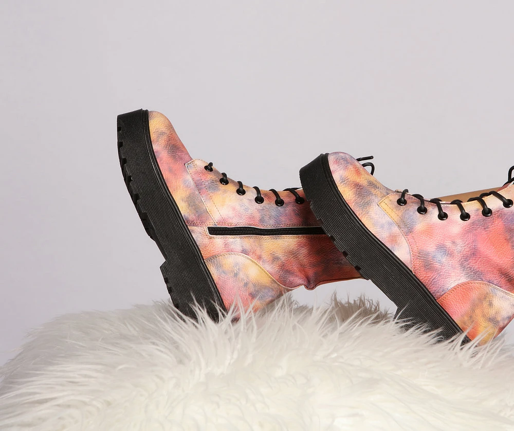 Tie Dye Lug Combat Booties