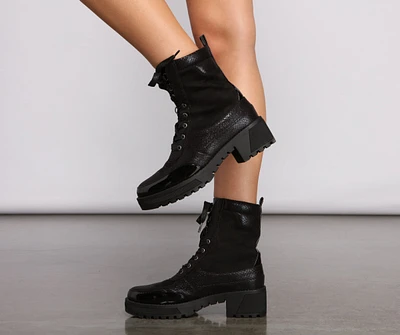 Trendy Glitter Detail Combat Booties