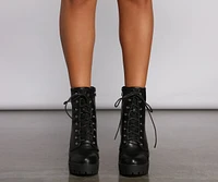 Faux Leather Lace-Up Lug Sole Booties