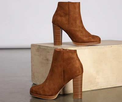 Classic Faux Suede Stacked Heel Booties