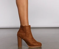 Classic Faux Suede Stacked Heel Booties