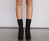 Faux Suede Studded Glam Stiletto Booties