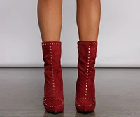 Faux Suede Studded Chic Stiletto Booties