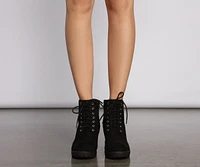 Lace Up Faux Suede Lug Booties