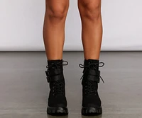 Faux Suede Combat Booties With Pouch