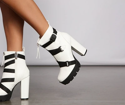 Sassy Straps Faux Leather Lug Booties