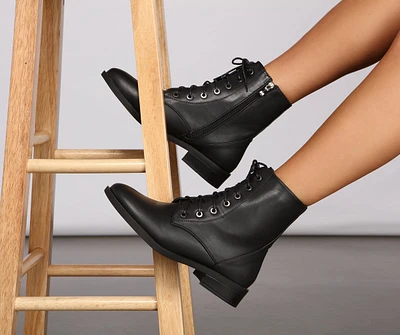 Lace-Up Glam Faux Leather Booties