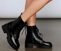 Lace Up Faux Leather Combat Boots