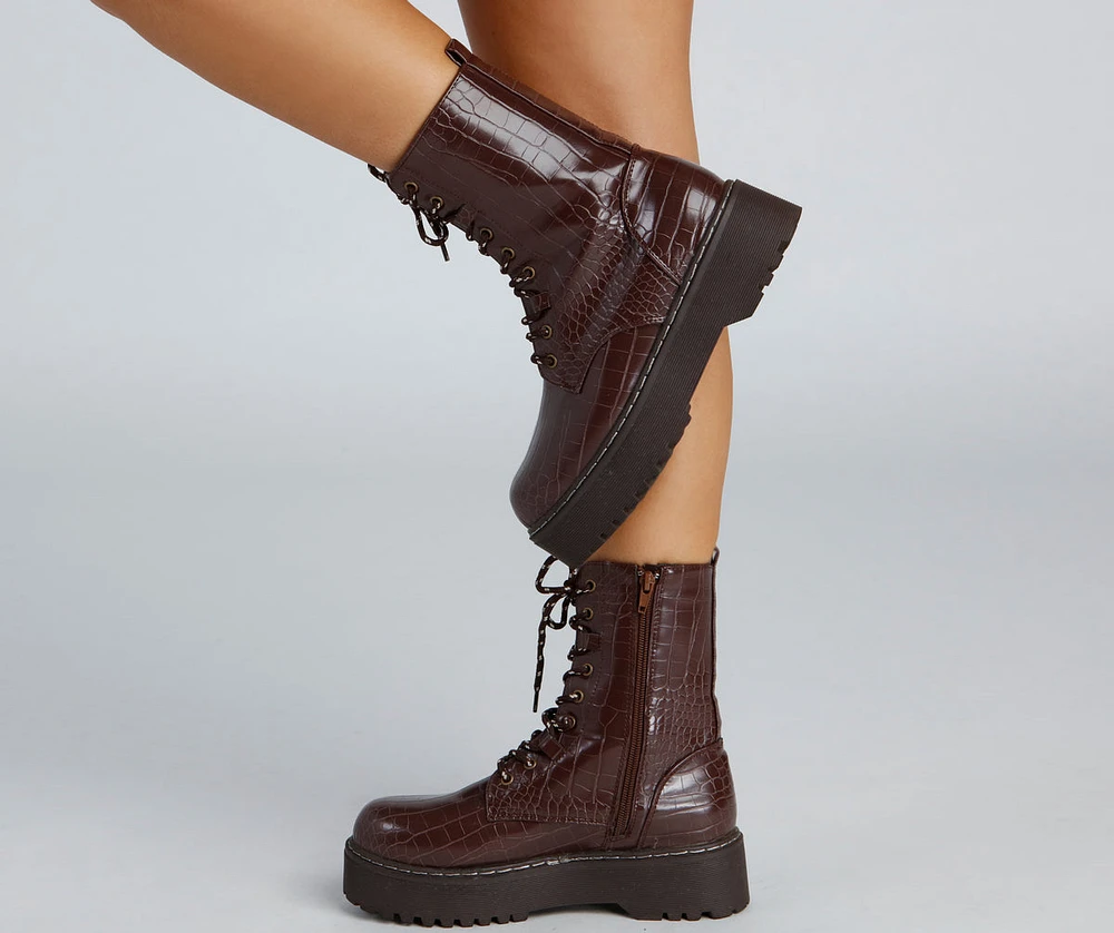 Edgy Glamour Platform Lace-Up Boots