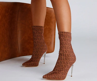 Greek Key Stiletto Booties