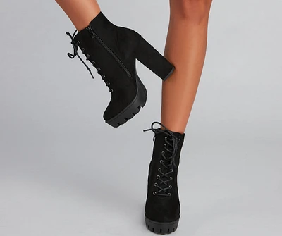 Edgy Heights Lace-Up Lug Booties