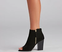 Peep Your Business Stacked Heel Booties