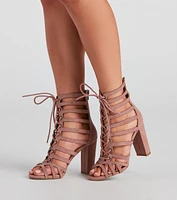 Strapped Nubuck Lace-Up Booties