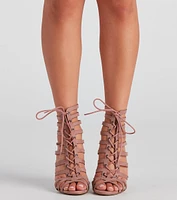 Strapped Nubuck Lace-Up Booties